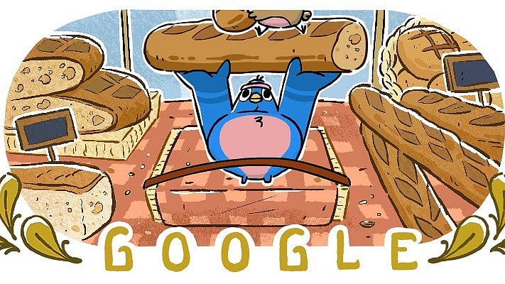 Photo: X | Google : Google doodle for powerlifting at Paris Paralympics 2024.
